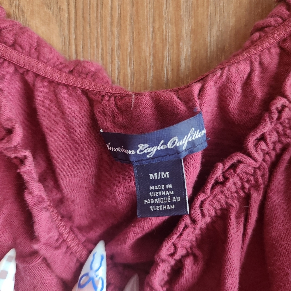 American Eagle Outfitters Plum Lace Sleeve Blouse - Picture 2 of 3